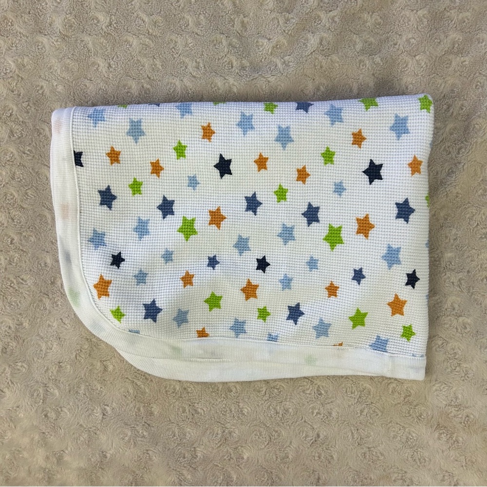 Garanimals Blue Stars Thermal Baby Blanket Waffle Weave Orange White Green